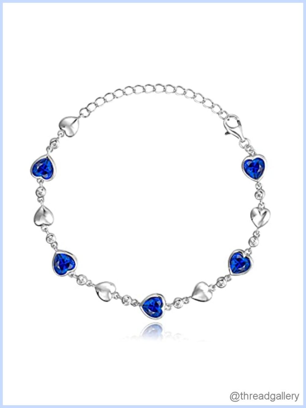 Sterling Silver Birthstone Tennis Bracelet Heart Created Blue Sapphire